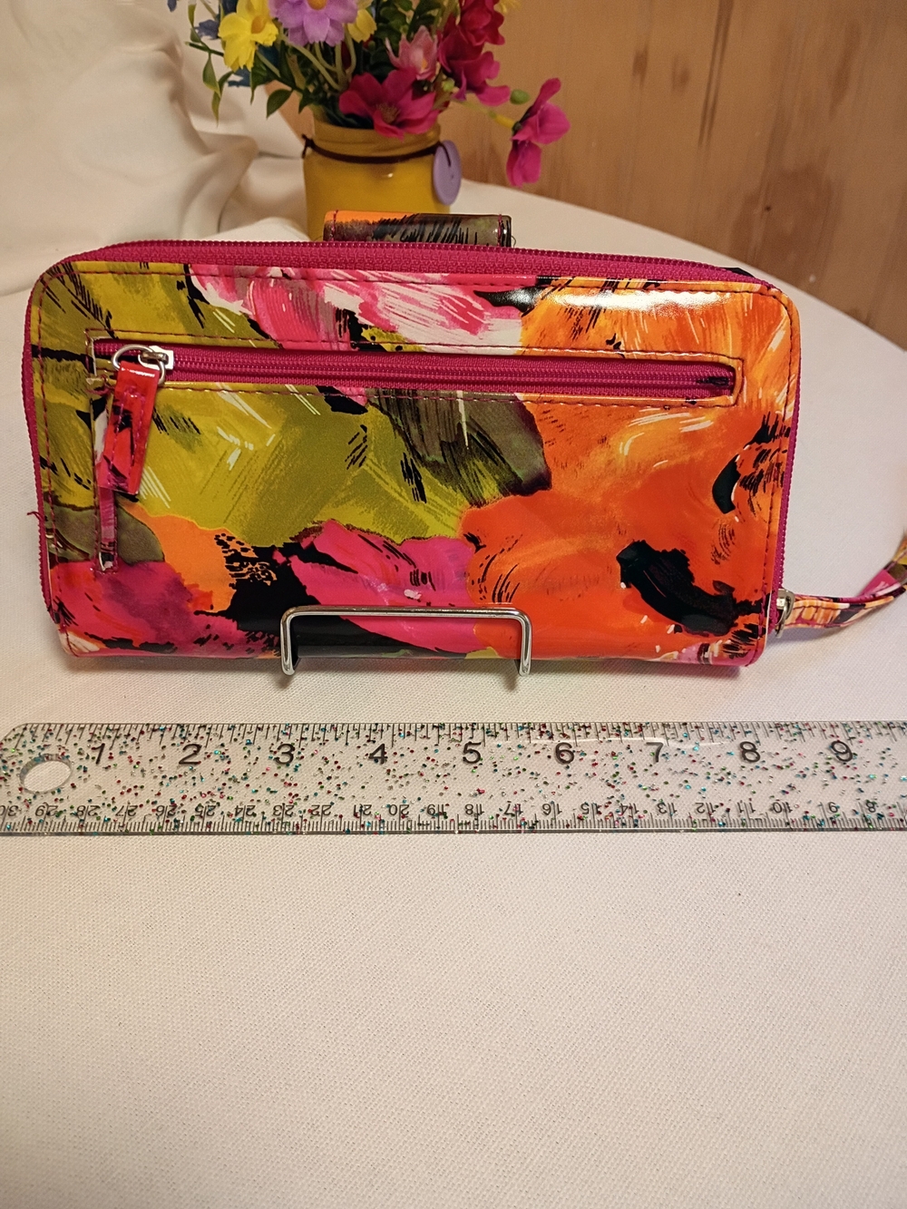 Vibrant Floral Wristlet Wallet in Pink & Orange